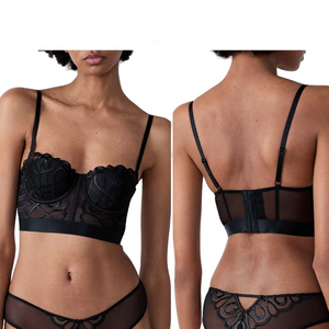 NWT Etam Paris Suspense black mesh underwire push up bustier bra 32 C